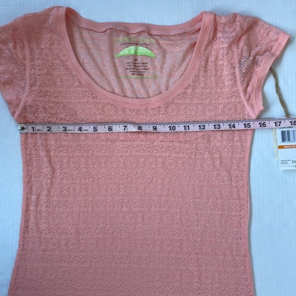 Earth Yoga Sheer Organic Cotton Blend Coral Peach Short Sleeve Tee Medium - Picture 13 of 14
